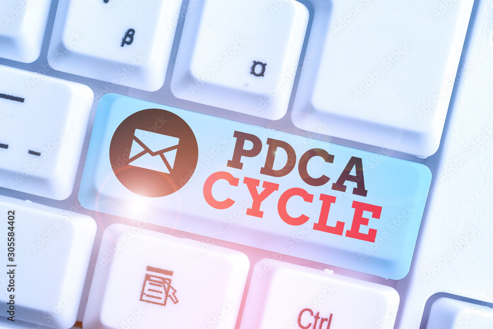 Poster word writing text pdca cycle. business photo showcasing use to control and continue improve the proc