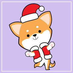Cute Kawaii Hand Drawn Icon Emoji Shiba Inu Dog Character Illustration With Christmas Costume - 19