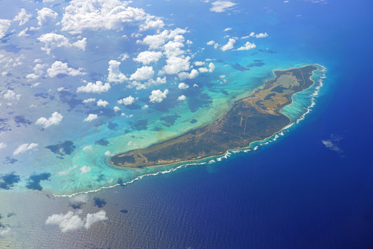 Aerial view of the Caribbean island of Anegada in the British Virgin Islands