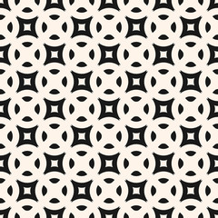 Vector geometric texture, modern minimalist monochrome seamless pattern with rounded shapes, squares, lattice. Funky style ornament. Black and white abstract repeat background. Design for decor, print