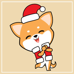 Cute Kawaii Hand Drawn Icon Emoji Shiba Inu Dog Character Illustration With Christmas Costume - 27