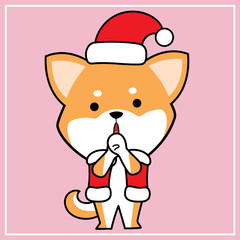 Cute Kawaii Hand Drawn Icon Emoji Shiba Inu Dog Character Illustration With Christmas Costume - 28