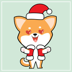 Cute Kawaii Hand Drawn Icon Emoji Shiba Inu Dog Character Illustration With Christmas Costume - 34