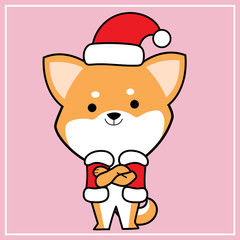 Cute Kawaii Hand Drawn Icon Emoji Shiba Inu Dog Character Illustration With Christmas Costume - 37
