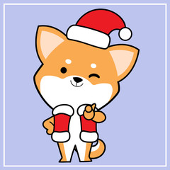Cute Kawaii Hand Drawn Icon Emoji Shiba Inu Dog Character Illustration With Christmas Costume - 38