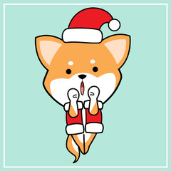 Cute Kawaii Hand Drawn Icon Emoji Shiba Inu Dog Character Illustration With Christmas Costume - 40