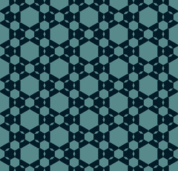 Vector geometric seamless pattern. Elegant ornament texture with hexagons, hexagonal grid. Simple abstract background in teal and black colors. Stylish repeat design for decoration, wallpaper, textile