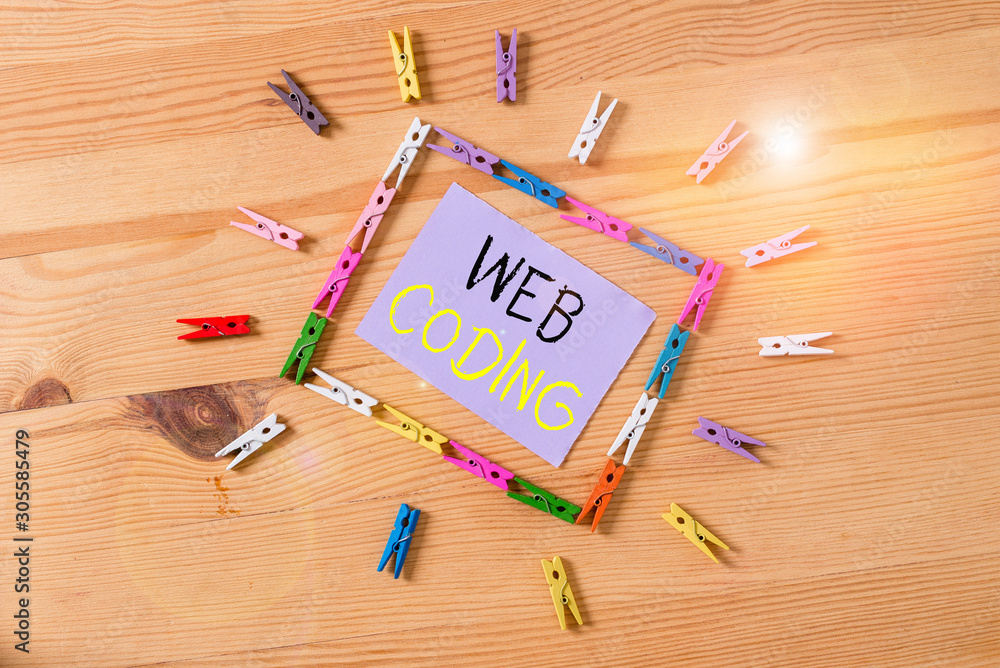 Poster word writing text web coding. business photo showcasing work involved in developing a web site for t
