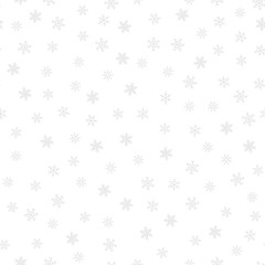 Subtle snow seamless pattern. Elegant Christmas background with small silver snowflakes on white backdrop. Elegant vector texture. Winter holiday theme. Minimal repeat design for decor, print, website