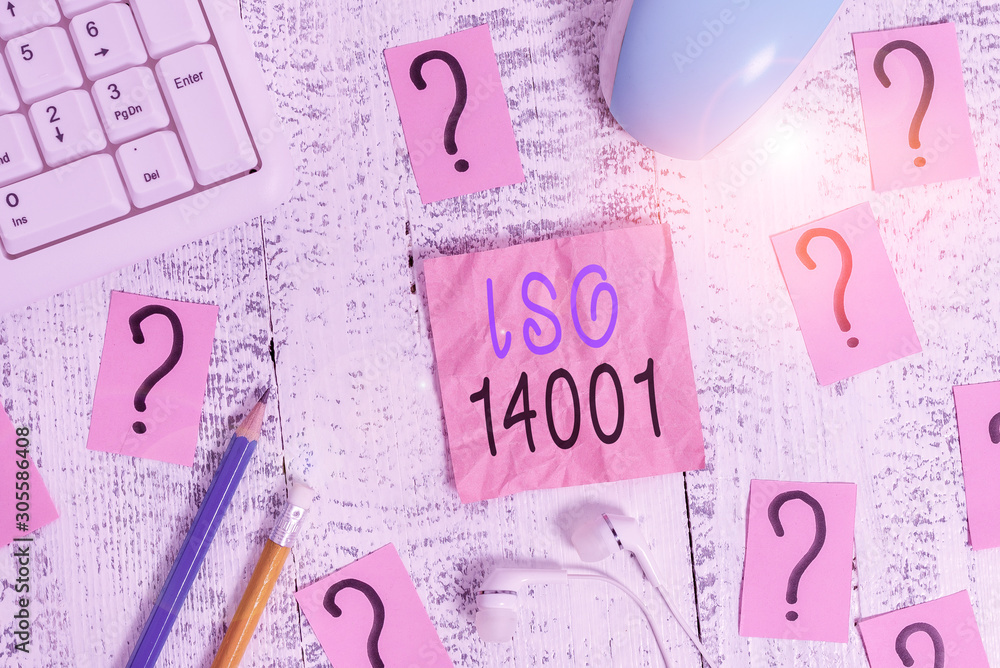 Poster conceptual hand writing showing iso 14001. concept meaning a family of standards related to environm