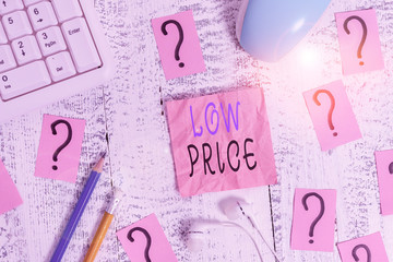 Conceptual hand writing showing Low Price. Concept meaning Price are the lowest in relation to...