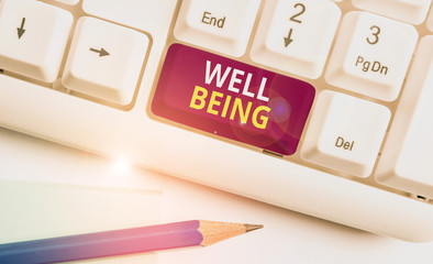 Conceptual hand writing showing Well Being. Concept meaning A good or satisfactory condition of...