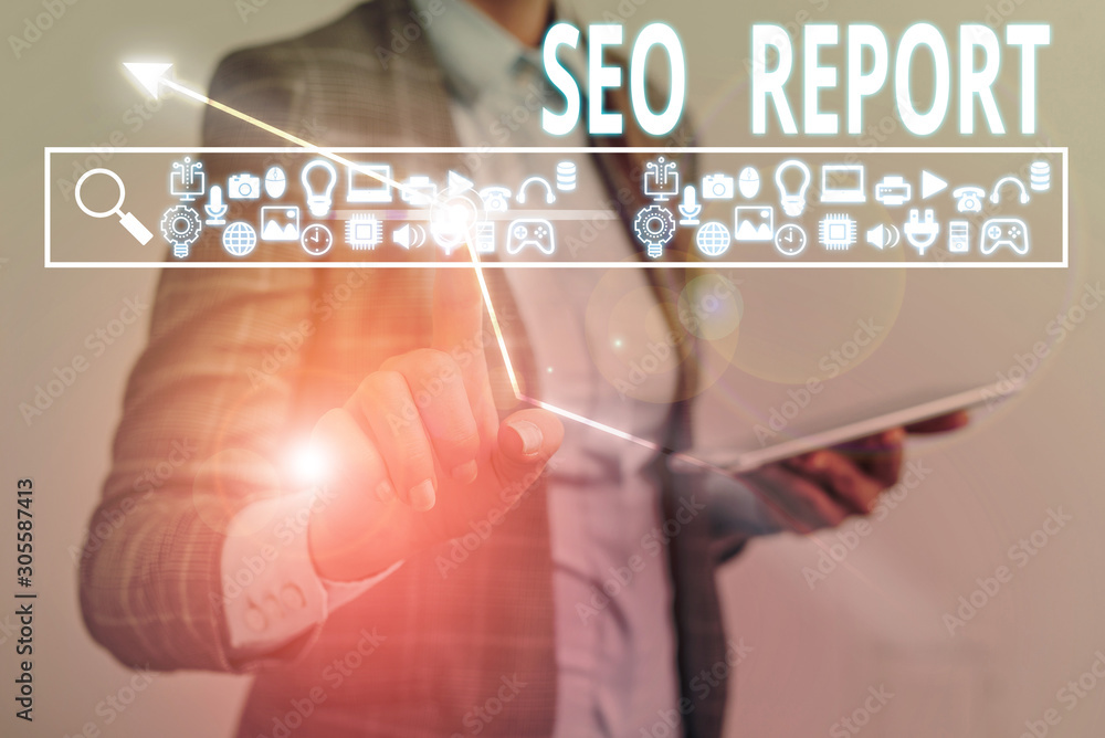 Poster text sign showing seo report. business photo showcasing notifying on how website is performing in se