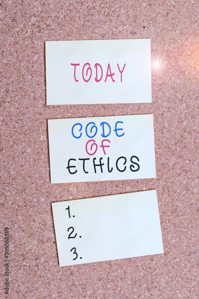Poster text sign showing code of ethics. business photo showcasing moral rules ethical integrity honesty go