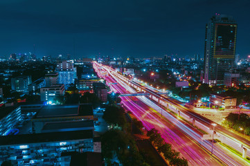Obraz premium Bangkok night view with skyscraper in business district in Bangkok Thailand