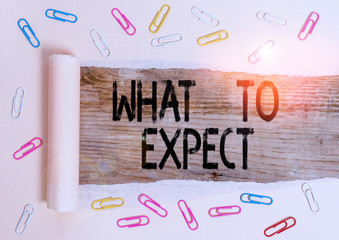 Conceptual hand writing showing What To Expect. Concept meaning Confusion about the belief of what...
