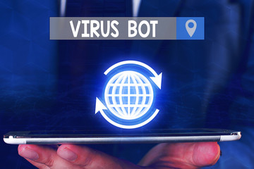 Text sign showing Virus Bot. Business photo showcasing malicious selfpropagating malware designed...