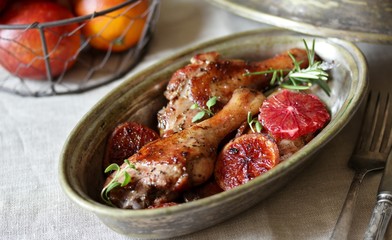 with red orange recipe. chicken with red orange. The second dish. canned stewed meat. orange Sicilian. keto recipe