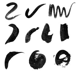 Large set hand drawn water illustration black and white brush stroke for photoshop.Many set and collection of straight line.hard thin round zen Paint Brush.Calligraphy High Detail splatter Background.