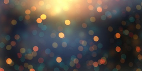 Golden confetti on black blurred texture. Empty background night party. Defocused pattern bokeh. Abstract template glitter.