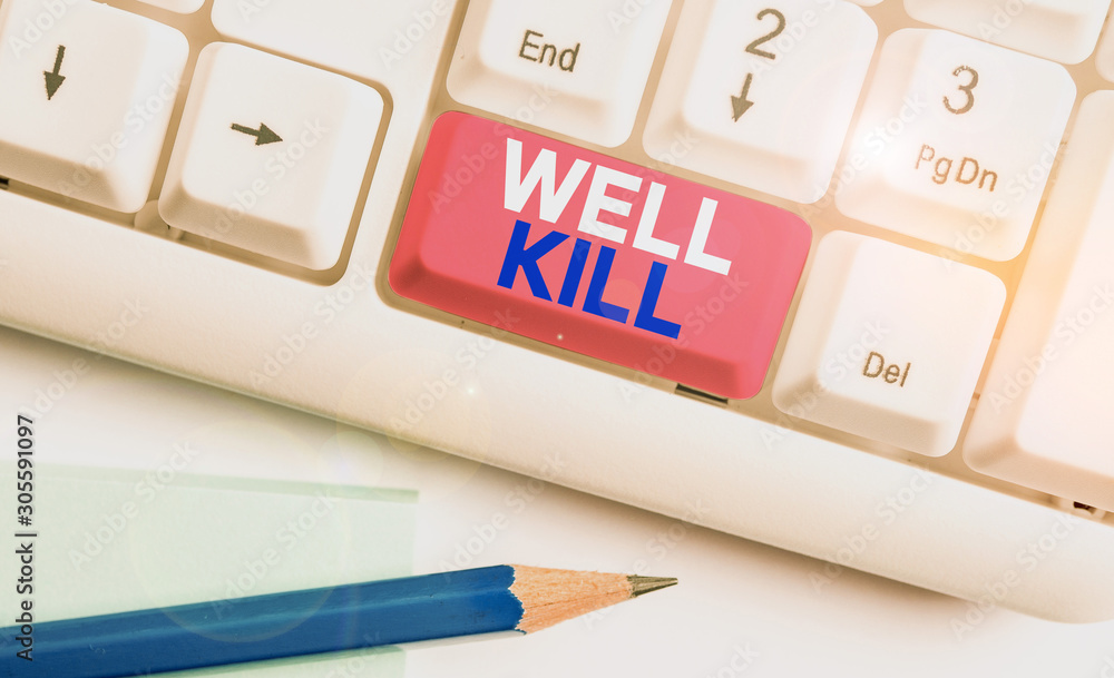 Poster handwriting text writing well kill. conceptual photo operation of placing a column of heavy fluid in