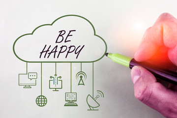 Conceptual hand writing showing Be Happy. Concept meaning to live every moment as the last love...