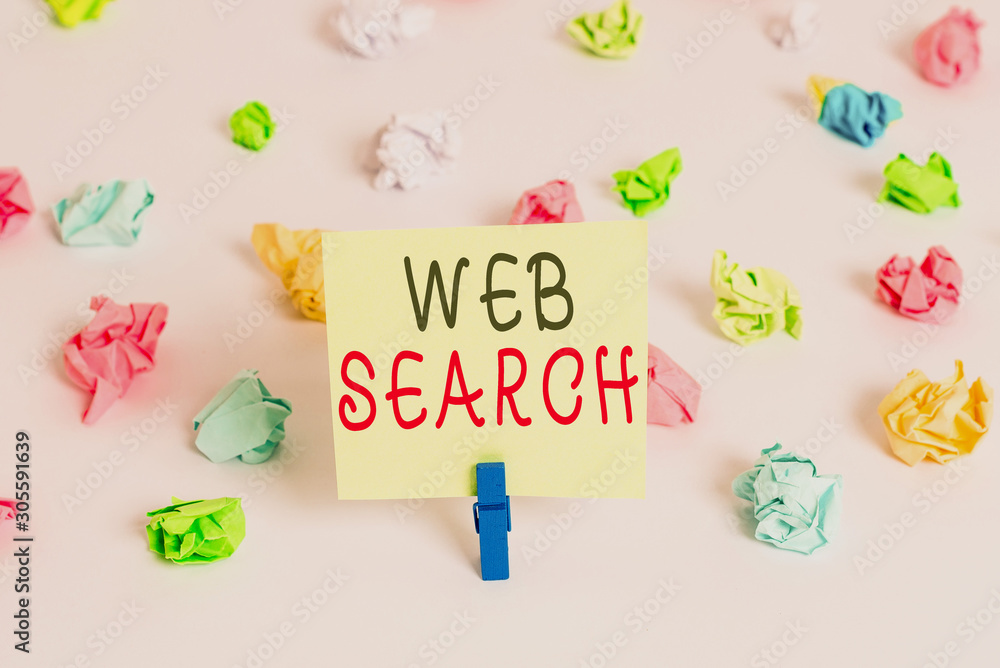 Aufkleber word writing text web search. business photo showcasing software system designed to search for infor