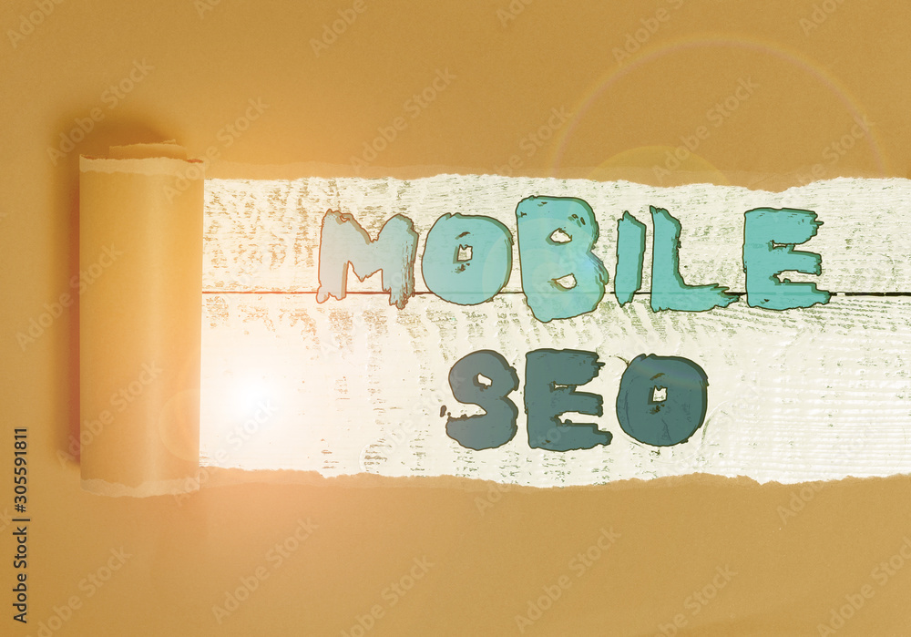 Fototapete word writing text mobile seo. business photo showcasing process of optimizing a website to rank for 
