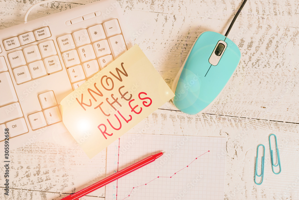 Aufkleber text sign showing know the rules. business photo showcasing learn the accepted principle or instruct