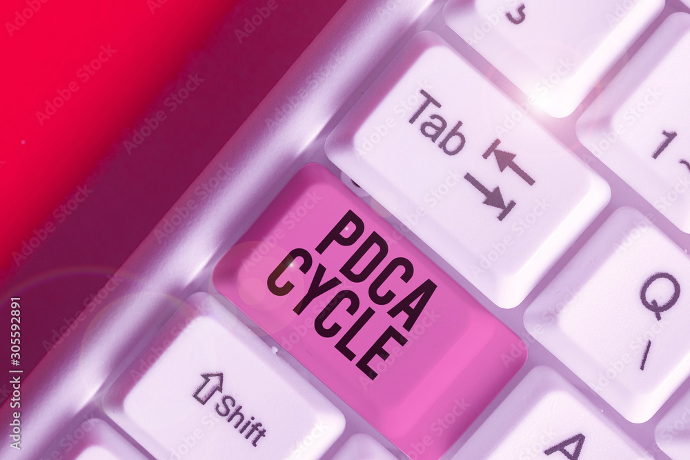 Poster word writing text pdca cycle. business photo showcasing use to control and continue improve the proc