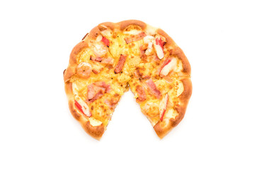 hawaiian seafood pizza isolated on white background