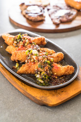 fried fish stick with spicy sauce