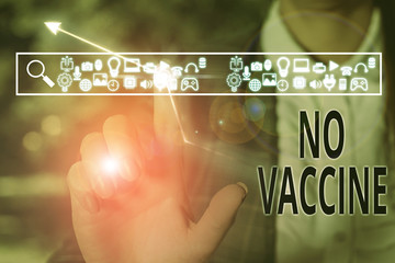 Conceptual hand writing showing No Vaccine. Concept meaning not provided of immunity against one or...