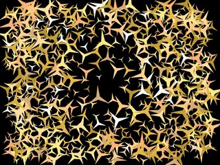 Golden confetti on black background.