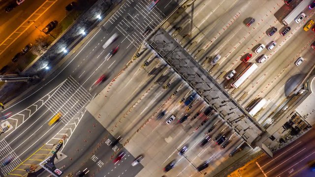 Birds Eye View Hyperlapse Of The Entrance In Lincoln Tunnel In Weehawken, NJ At Night.