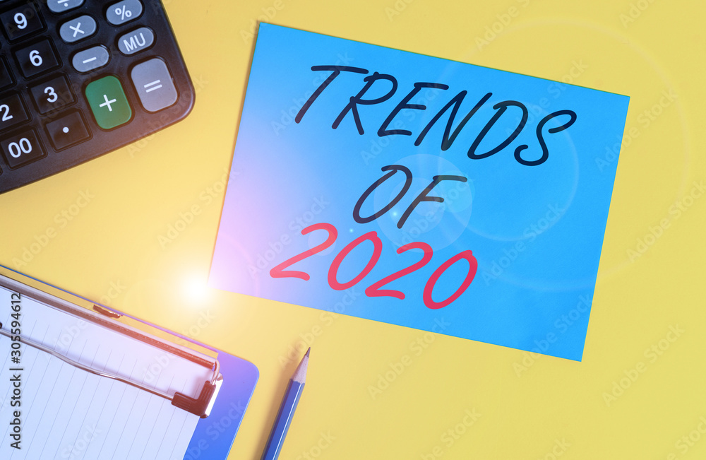 Aufkleber writing note showing trends of 2020. business concept for things that is famous for short period of 