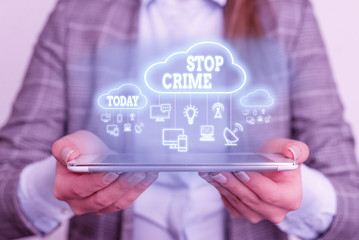 Text sign showing Stop Crime. Business photo showcasing the effort or attempt to reduce and deter crime and criminals