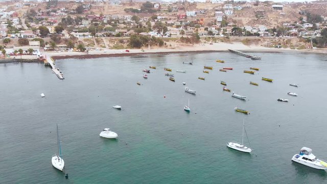 Yachts, Boats, Marina, Pier, Pacific Ocean, port city Coquimbo Chile aerial view