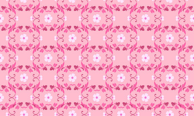 Wallpaper floral pattern, leaf flower on soft pink background.