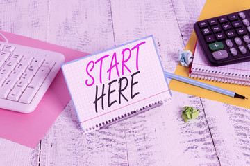 Text sign showing Start Here. Business photo text telling someone this is beginning point to go...