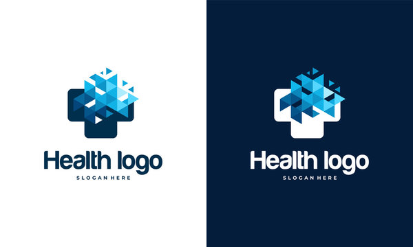 Pixel Health Logo Designs Template, Medical Logo In Modern Style Vector, Technology Logo Template