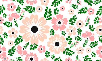 Seamless floral pattern with leaf flower on light background.