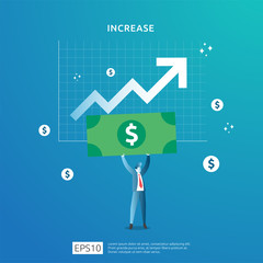 business profit growth, sale grow margin revenue with dollar symbol. income salary rate increase concept illustration with people character and arrow. Finance performance of return on investment ROI
