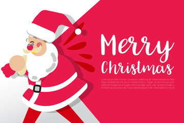 Merry Christmas happy Santa Claus Happy New Year on Red and white snow background