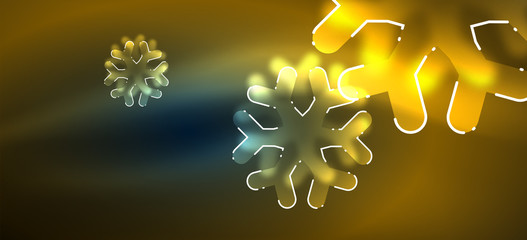 Blurred Christmas snowflake abstract background, stylized minimal design, neon glowing colors. Vector neon background. Snow background