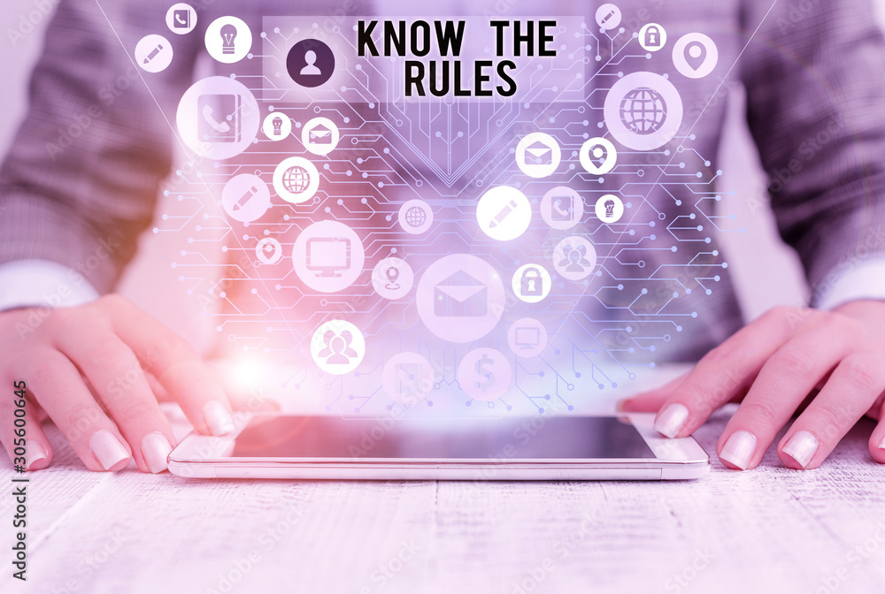 Poster word writing text know the rules. business photo showcasing learn the accepted principle or instruct