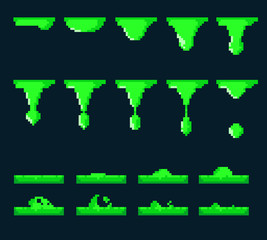 Pixel Drops. Toxic liquid. Game icons set.