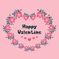 Fototapeta na wymiar Lettering of valentine day, with vintage pink flower frame. Vector