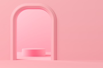 Abstract mock up scene minimal concept pink color with geometry shape podium background and empty space for product presentation. 3d rendering