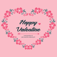 Naklejka na ściany i meble Greeting card valentine day, with elegant pink wreath frame design. Vector